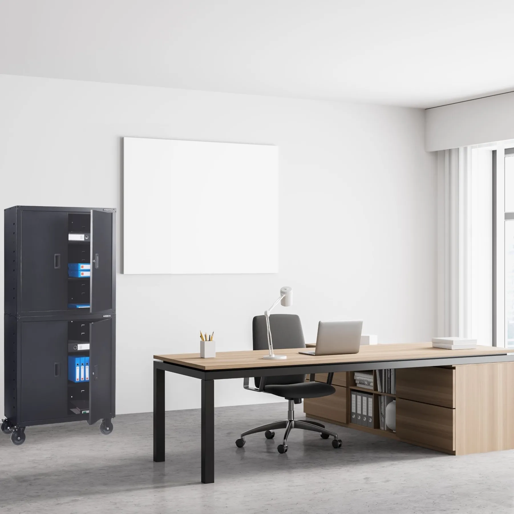 Aktenschrank mit Rollen und 4 Einlegeböden 180 cm