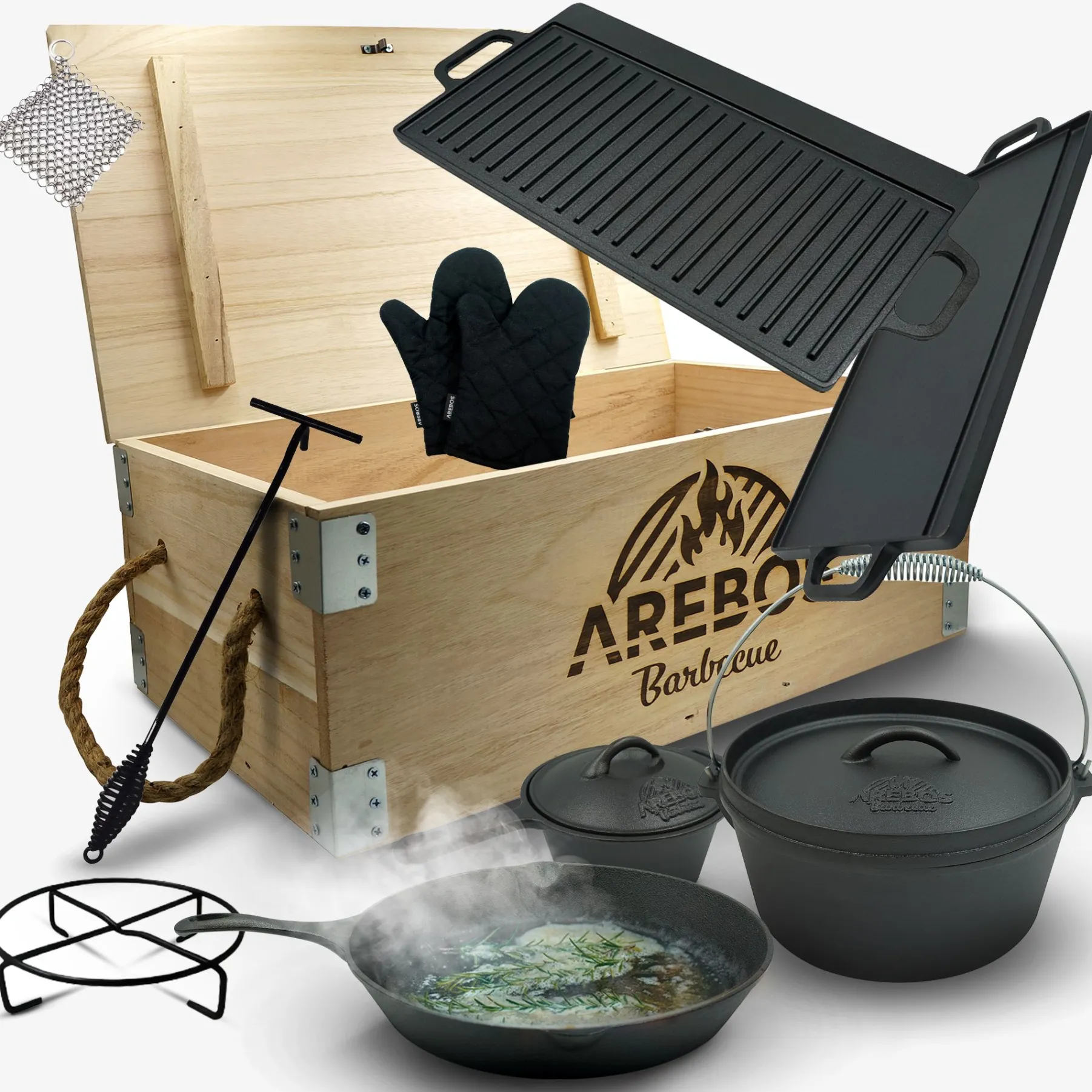 Dutch Oven Set 9 tlg. in Holzkiste