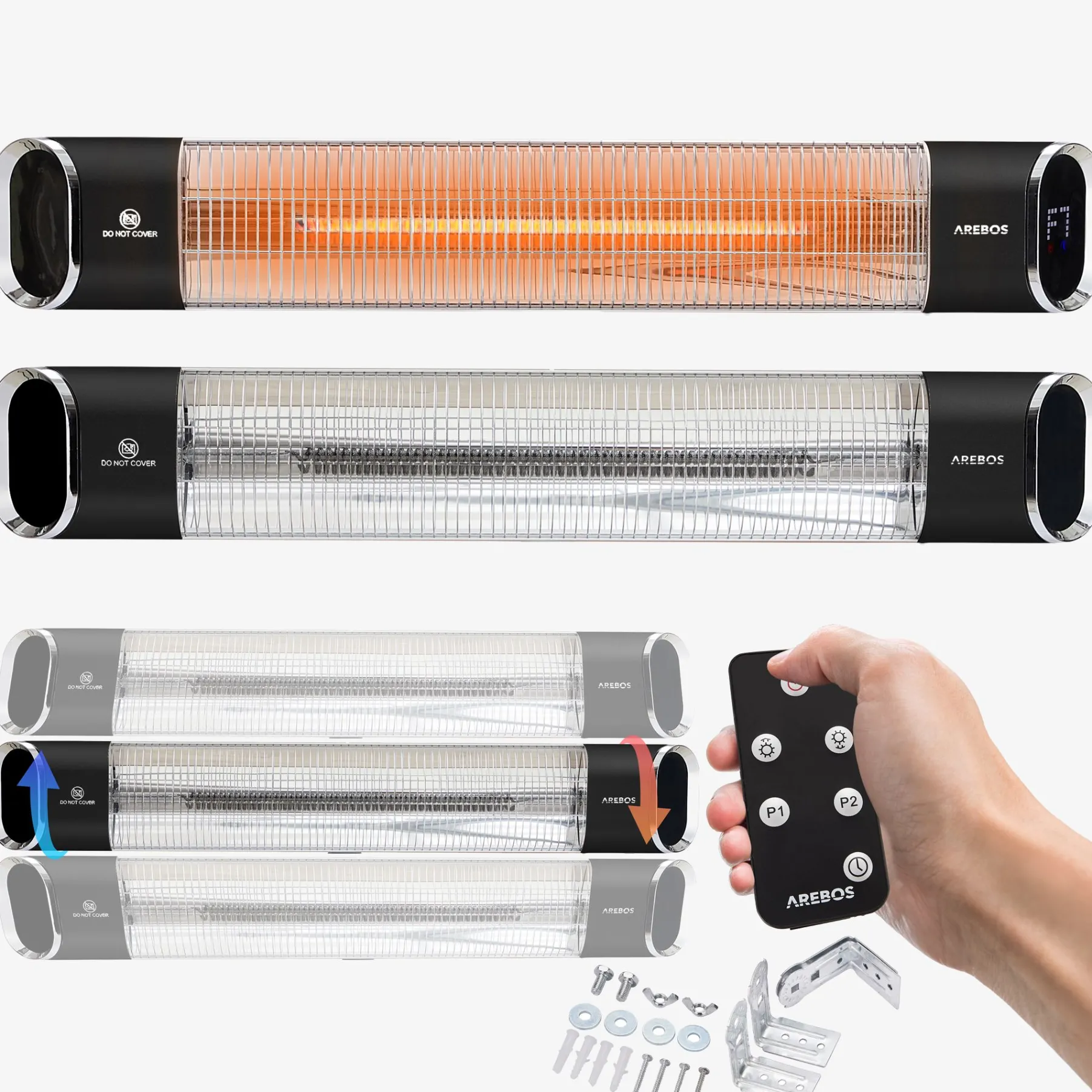 Infrarot Heizstrahler 2000W mit Fernbedienung Premium Schwarz