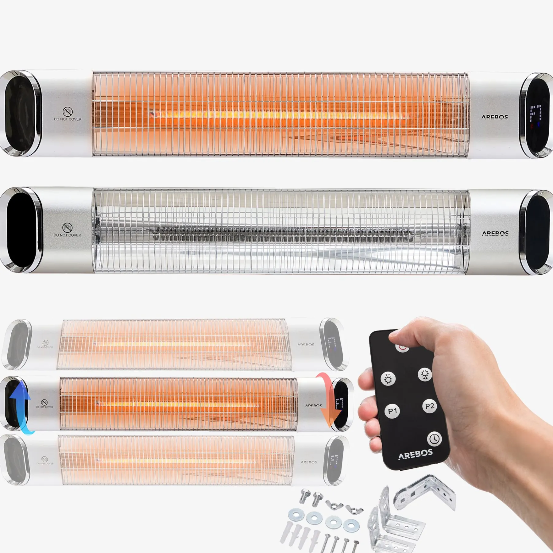 Infrarot Heizstrahler 2000W mit Fernbedienung Premium Silber