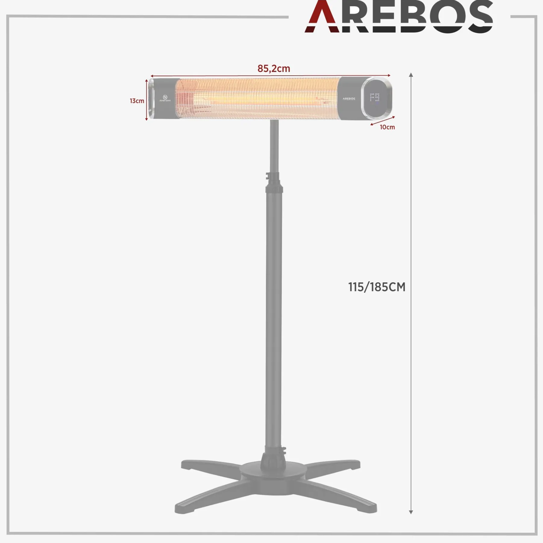Infrarot Heizstrahler 2000W mit Stativ & Fernbedienung Schwarz