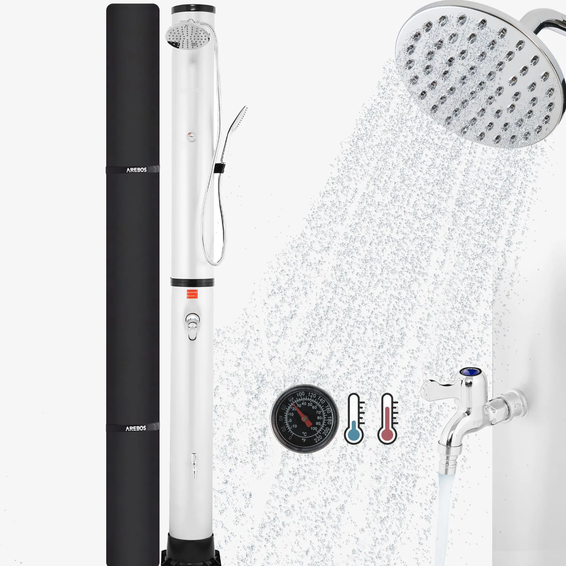 Solardusche 40L mit Thermometer & Handdusche silber