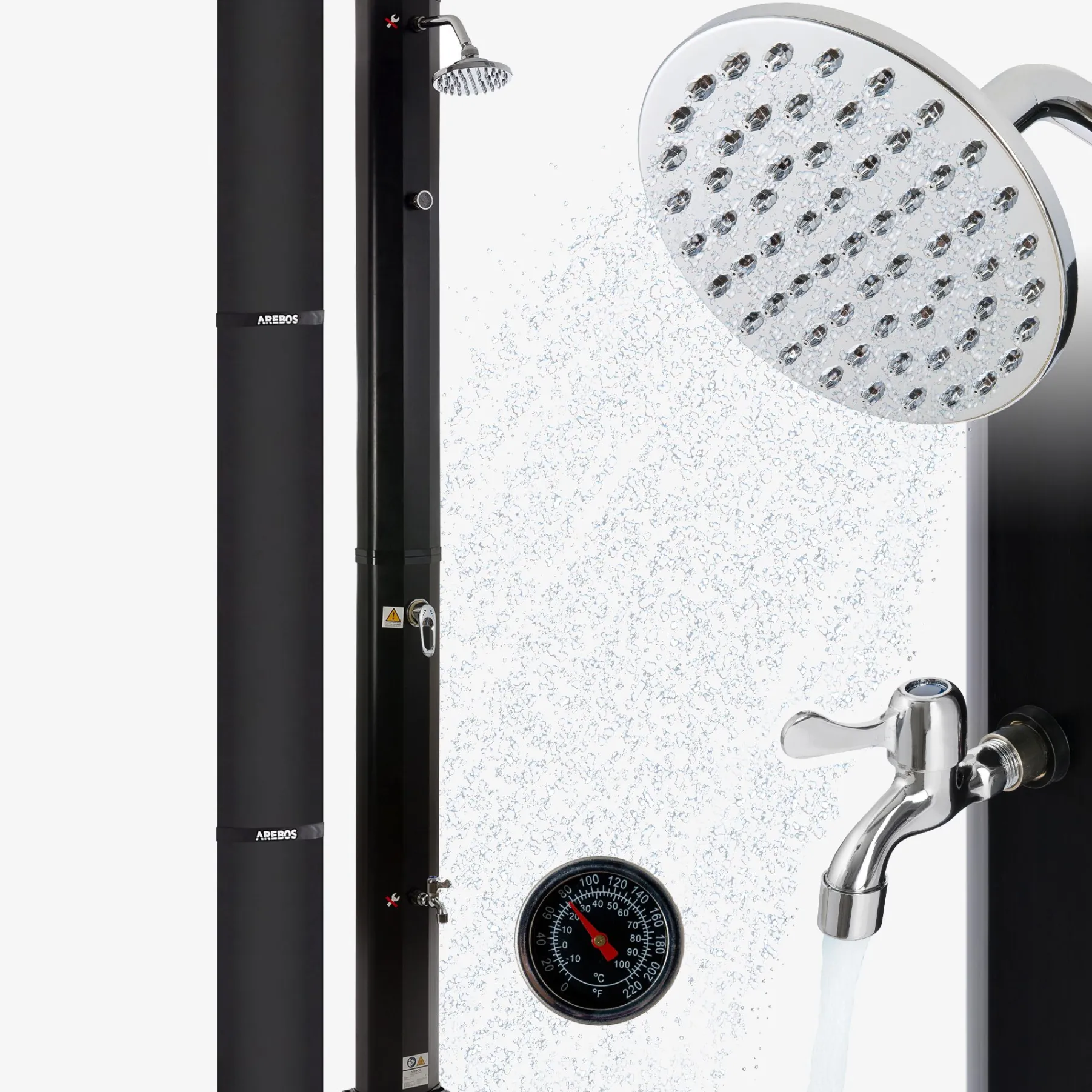 Solardusche 35L schwarz mit Thermometer