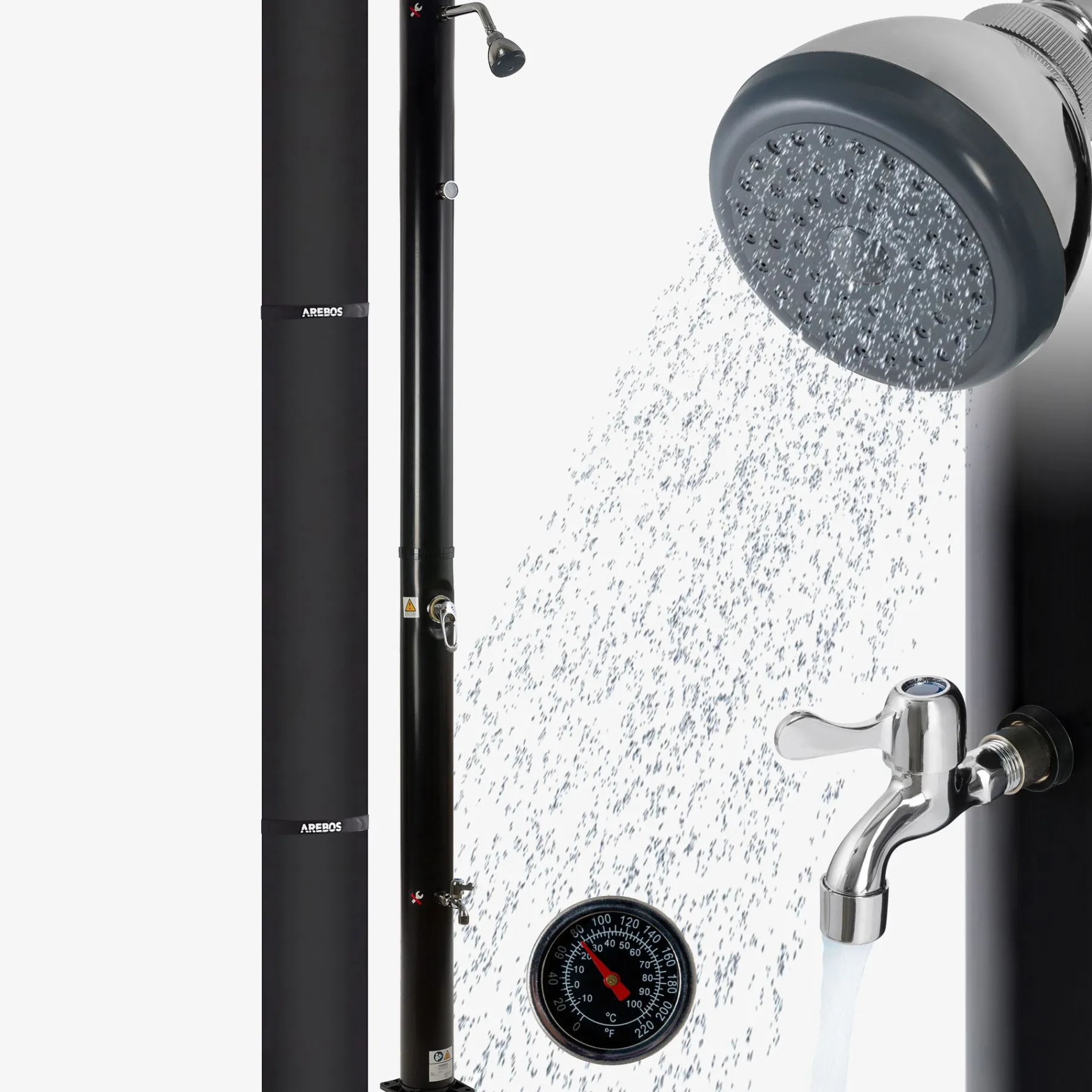 Solardusche 20L schwarz mit Thermometer