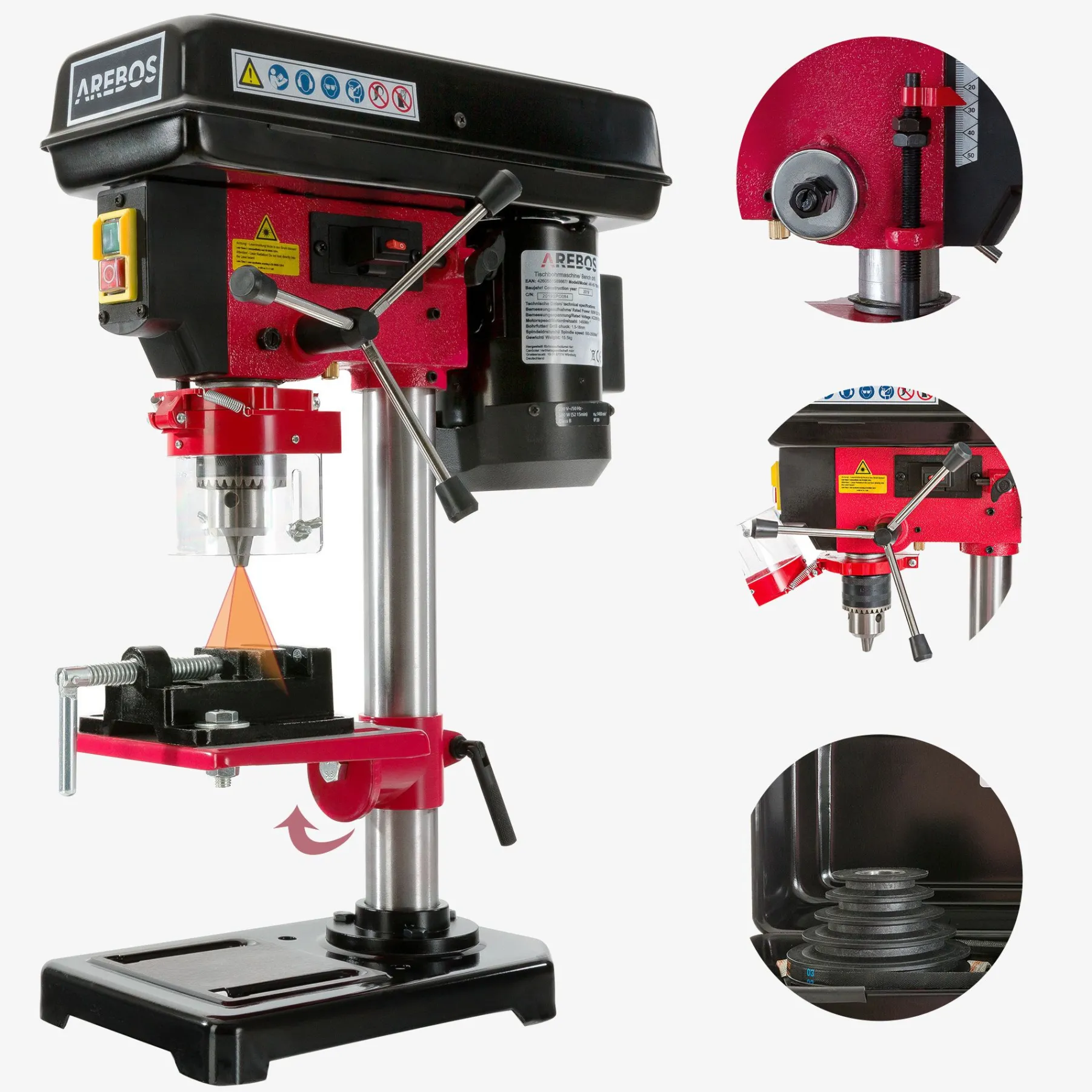 Tischbohrmaschine mit Laser 13 mm 500W