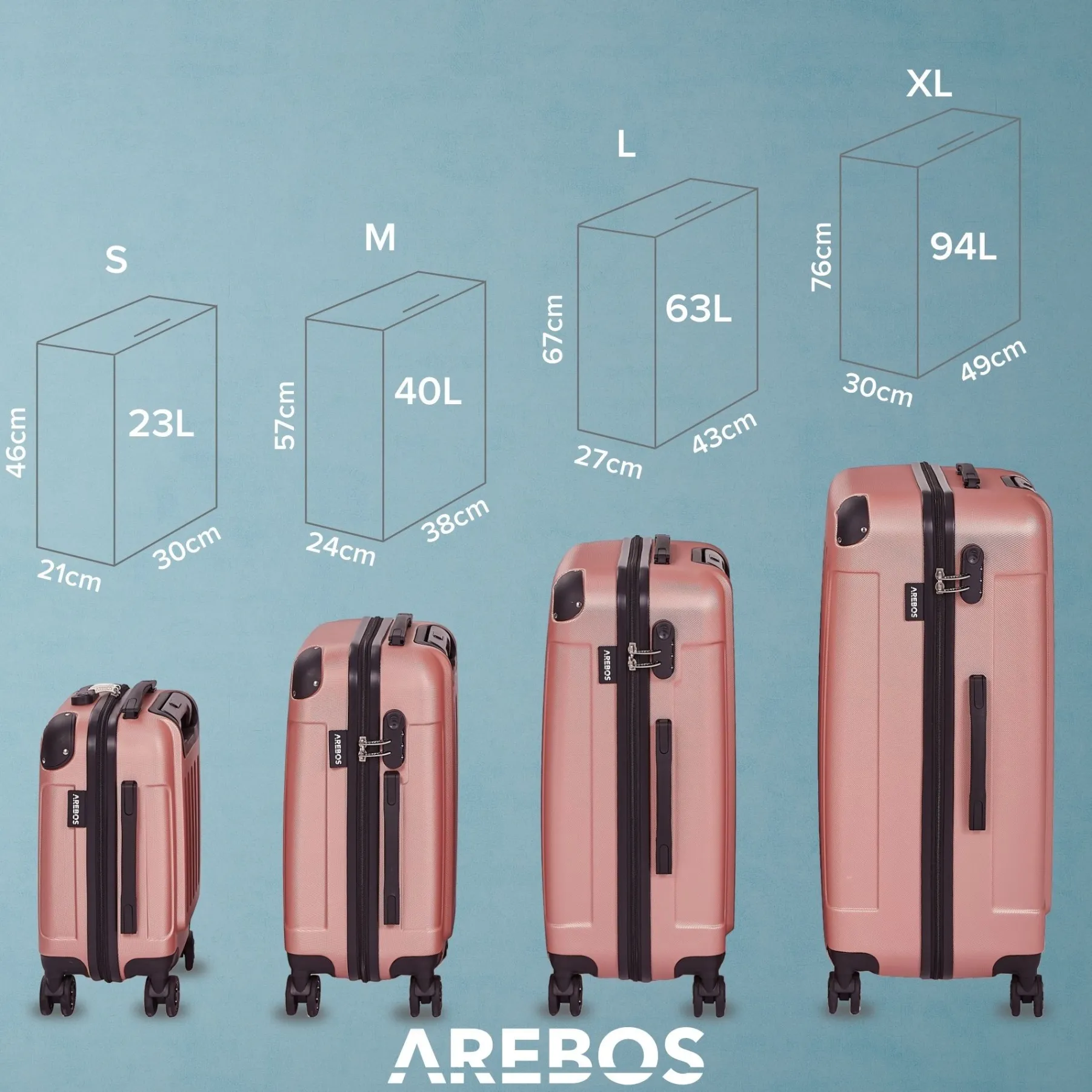 4 tlg. Reisekoffer Set Rosé-Gold