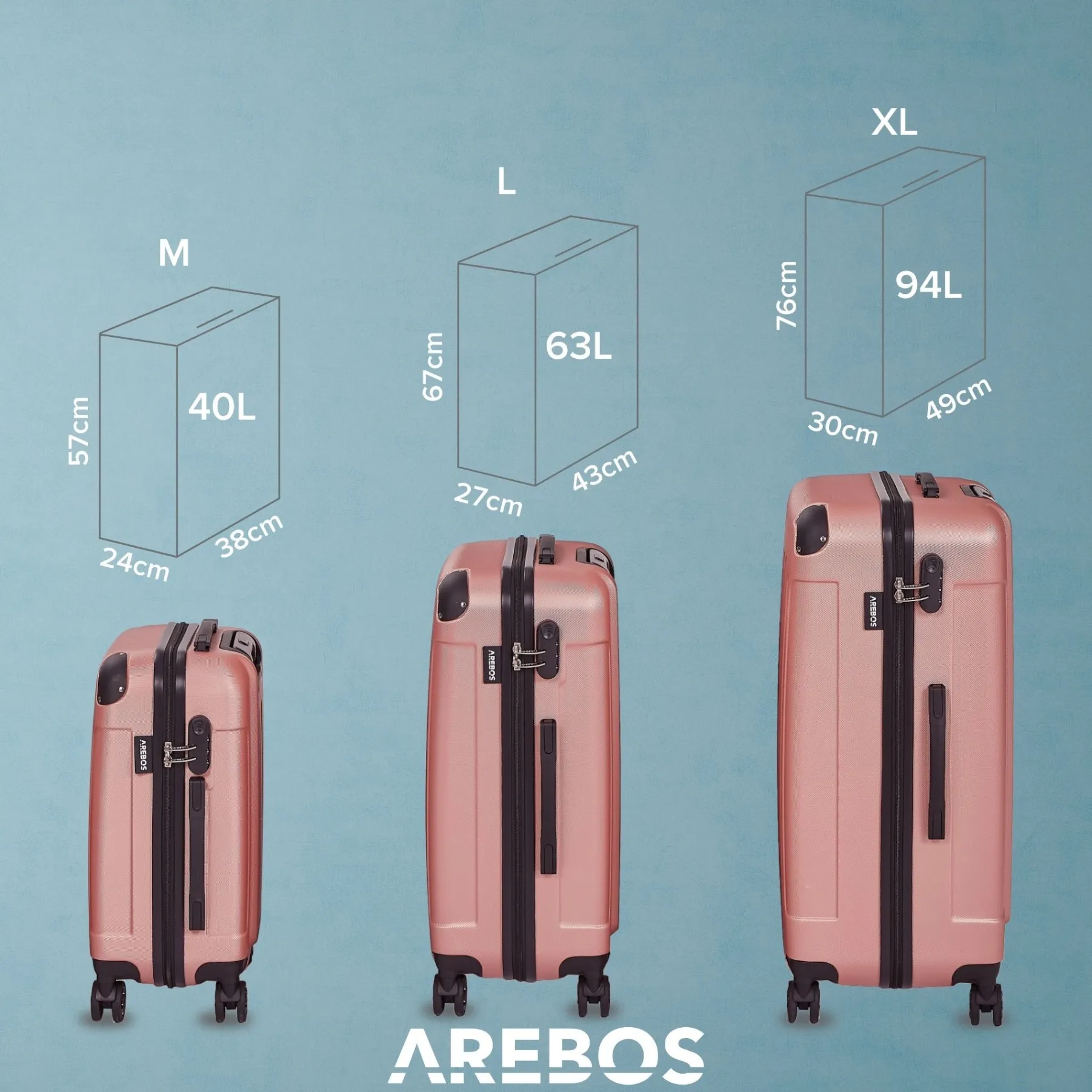 3 tlg. Reisekoffer Set Rosé-Gold